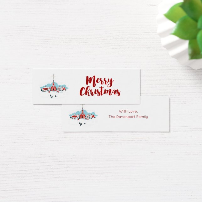 Winterlandschaft mit Roter Kirche und Weihnachtsst (Schreibtisch)