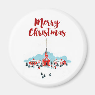 Winterlandschaft mit Roter Kirche und Weihnachtsst Magnet