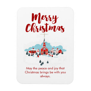 Winterlandschaft mit Roter Kirche und Weihnachtsst Magnet