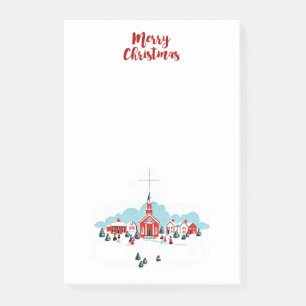 Winterlandschaft mit Roter Kirche und Weihnachtsst Post-it Klebezettel