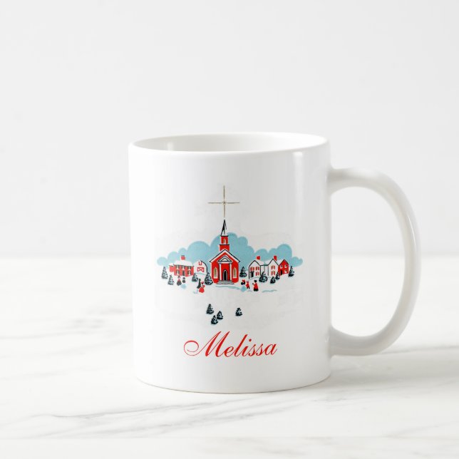 Winterlandschaft mit Roter Kirche und Weihnachtsst Tasse (Rechts)
