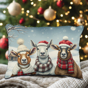 Winterlandschaft mit Schafen und Kabinen Dekokissen