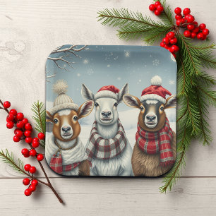 Winterlandschaft mit Schafen und Kabinen Pappteller