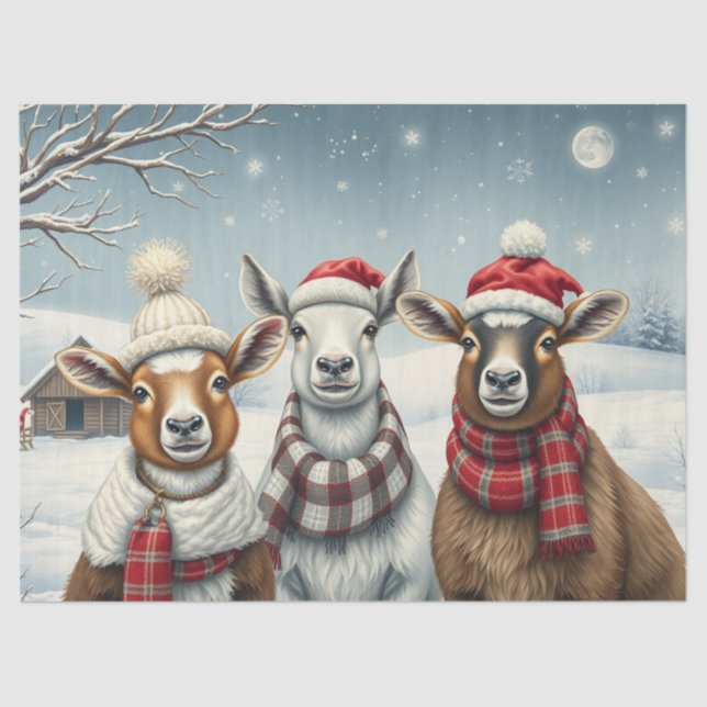 Winterlandschaft mit Schafen und Kabinen Seidenpapier (Vorderseite)