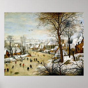 Winterlandschaft mit Schlittschuhläufern Poster