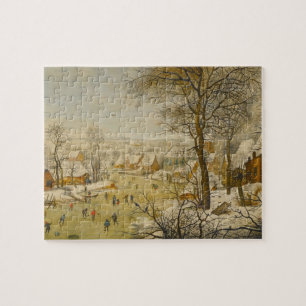 Winterlandschaft mit Schlittschuhläufern und Vogel Puzzle