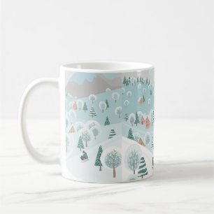 Winterlandschaft mit Schnee, Bäumen und Kindern au Kaffeetasse