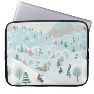 Winterlandschaft mit Schnee, Bäumen und Kindern au Laptopschutzhülle