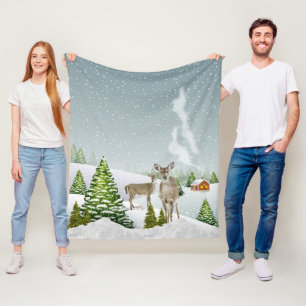 Winterlandschaft mit Schnee und Rehe gemütlich Fleecedecke