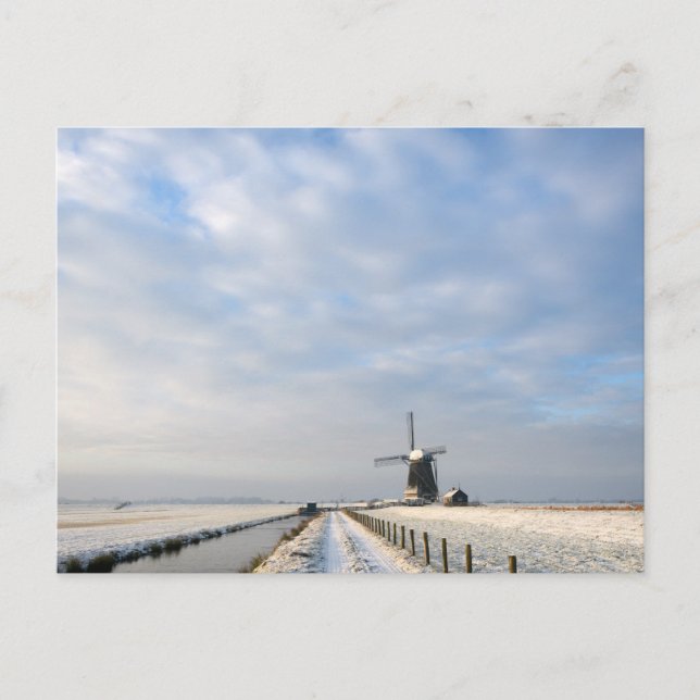 Winterlandschaft mit Schnee und Windmühle in Holla Postkarte (Vorderseite)
