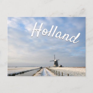 Winterlandschaft mit Schnee und Windmühle in Holla Postkarte