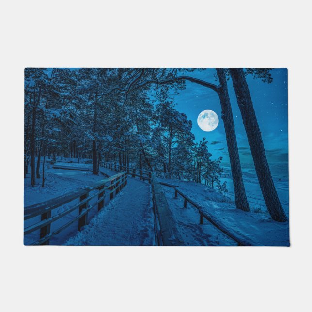 Winterlandschaft mit schneebedecktem Pinienwald Fußmatte (Vorderseite)