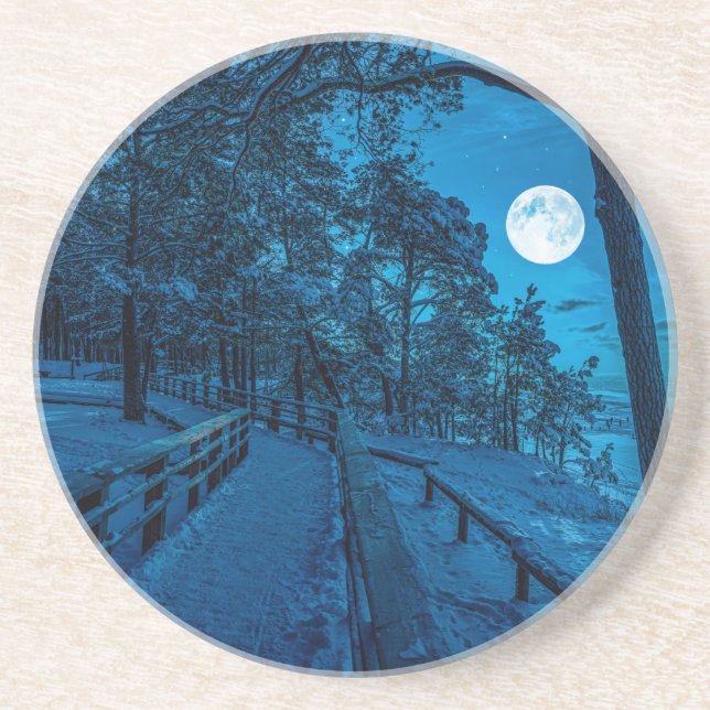 Winterlandschaft mit schneebedecktem Pinienwald Getränkeuntersetzer (Vorne)