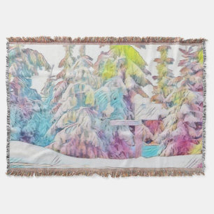 Winterlandschaft mit schneebedeckten Bäumen Aquare Decke