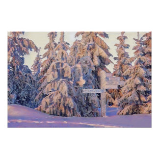 Winterlandschaft mit schneebedeckten Bäumen Aquare Poster