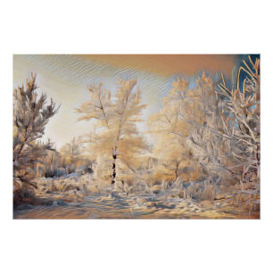Winterlandschaft mit schneebedeckten Bäumen Aquare Poster