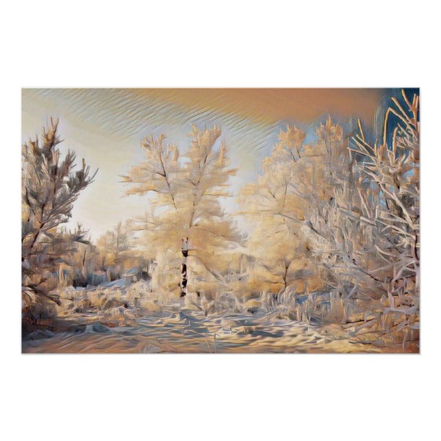 Winterlandschaft mit schneebedeckten Bäumen Aquare Poster (Vorderseite)