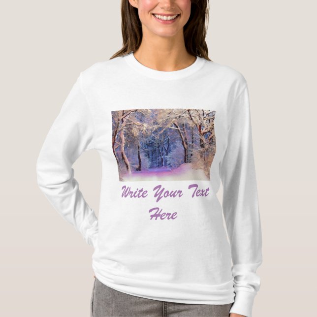 Winterlandschaft mit schneebedeckten Bäumen Aquare T-Shirt (Vorderseite)