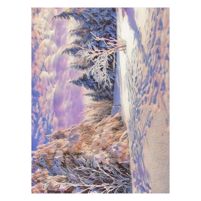 Winterlandschaft mit schneebedeckten Bäumen Aquare Tischdecke (Vorderseite)