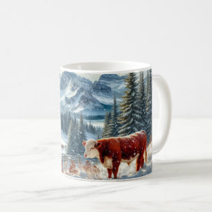 Winterlandschaft mit schneebedeckten Kühen Kaffeetasse