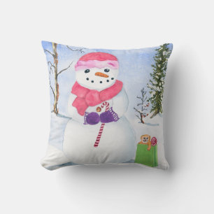 Winterlandschaft mit Schneemannskandinken Kissen