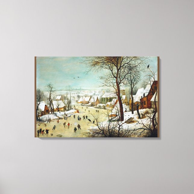 Winterlandschaft mit Skater und Vogelfalle Leinwanddruck (Vorderseite)