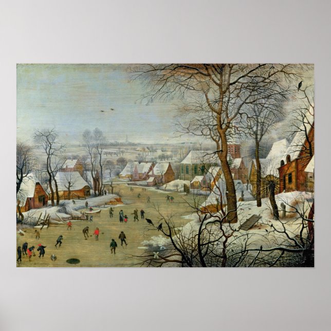 Winterlandschaft mit Skatern und Vogelfalle Poster (Vorne)