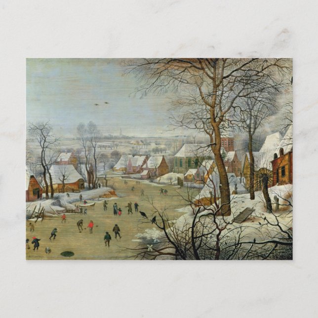 Winterlandschaft mit Skatern und Vogelfalle Postkarte (Vorderseite)