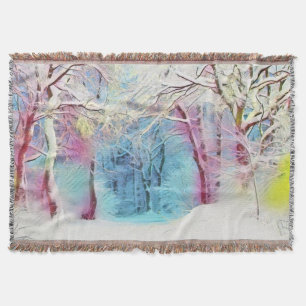 Winterlandschaft mit verschneiten Bäumen Aquarell  Decke