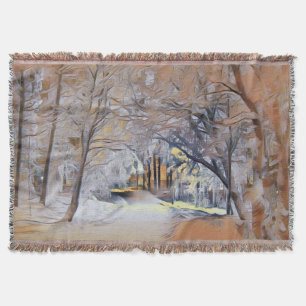 Winterlandschaft mit verschneiten Bäumen Aquarell  Decke