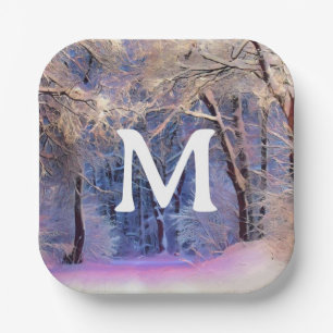 Winterlandschaft mit verschneiten Bäumen Aquarell Pappteller