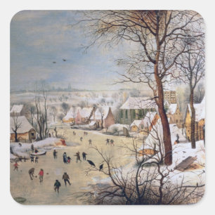 Winterlandschaft mit Vogelfalle, 1601 Quadratischer Aufkleber