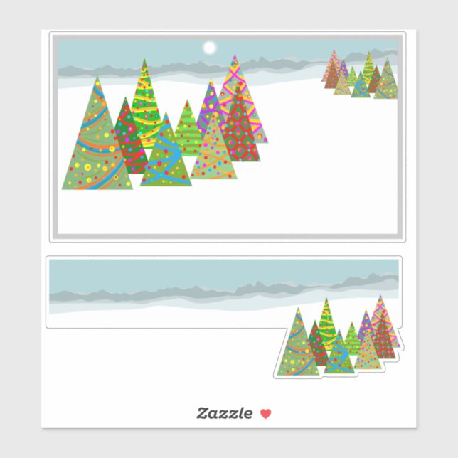 Winterlandschaft mit Weihnachtsbäumen Aufkleber (Blatt)