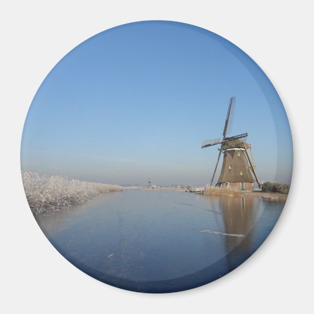 Winterlandschaft mit Windmühle und Eis Magnet (Vorne)