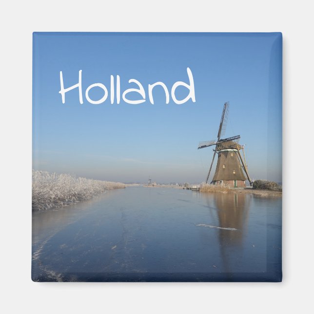 Winterlandschaft mit Windmühle und Eis Magnet (Vorne)