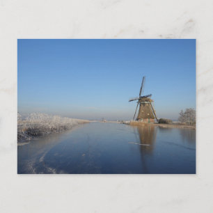 Winterlandschaft mit Windmühle und Eis Postkarte