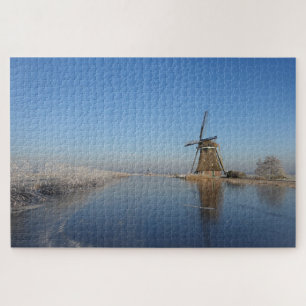 Winterlandschaft mit Windmühle und Eis Puzzle