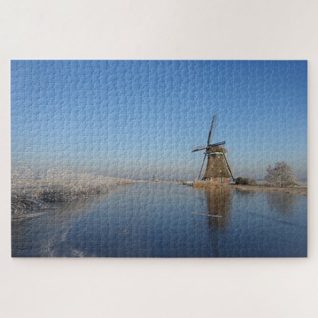 Winterlandschaft mit Windmühle und Eis Puzzle (Horizontal)