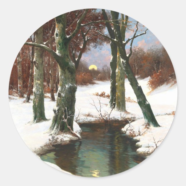 Winterlandschaft mit zunehmendem Mond Runder Aufkleber (Vorderseite)