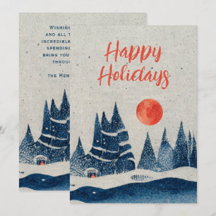 Winterlandschaft Orange Moon Navy Blau Feiertagskarte