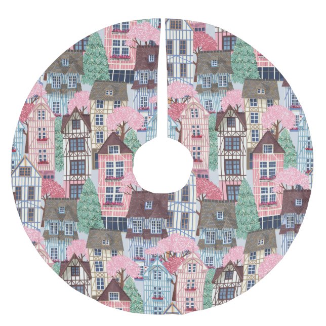 Winterlandschaft Polster-Tree-Rock gebürstet Polyester Weihnachtsbaumdecke (Vorderseite)