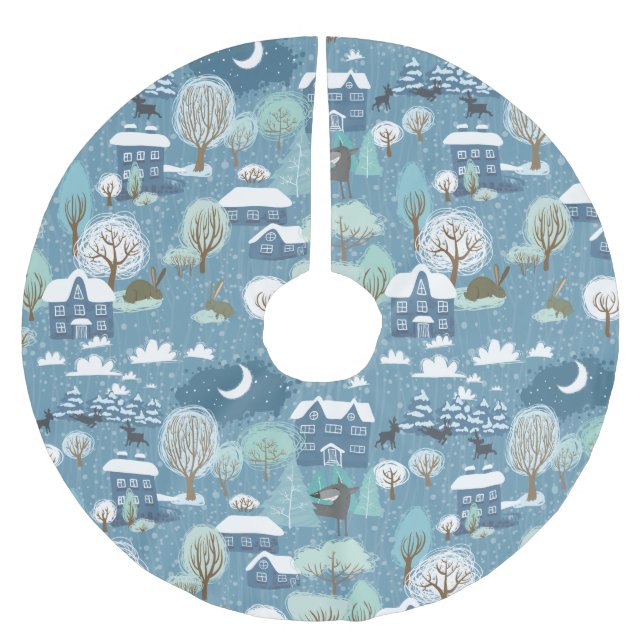 Winterlandschaft Polyester Weihnachtsbaumdecke (Vorderseite)