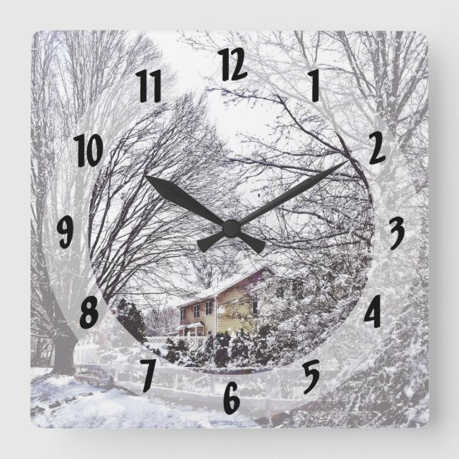 Winterlandschaft Quadratische Wanduhr (Vorderseite)
