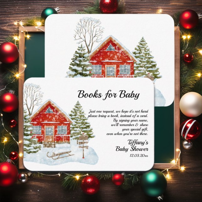 Winterlandschaft Rotes Haus Bücher für Baby Begleitkarte (Von Creator hochgeladen)