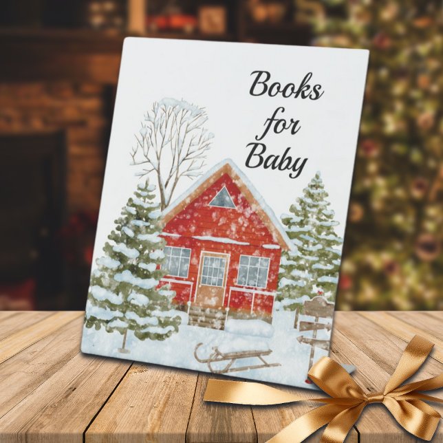Winterlandschaft Rotes Haus Bücher für Baby Sockelschild (Von Creator hochgeladen)