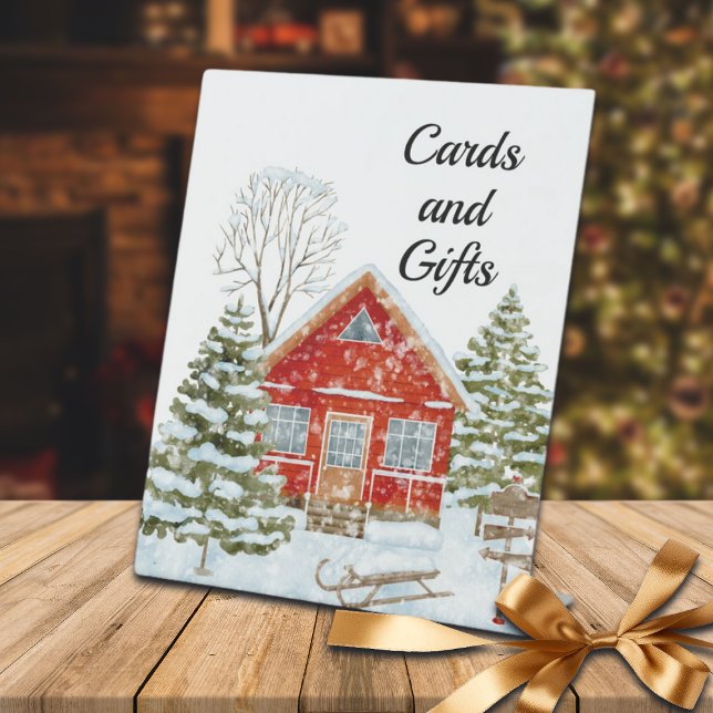 Winterlandschaft Rotes Haus Karten und Geschenke Sockelschild (Von Creator hochgeladen)