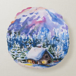 Winterlandschaft Rundes Kissen