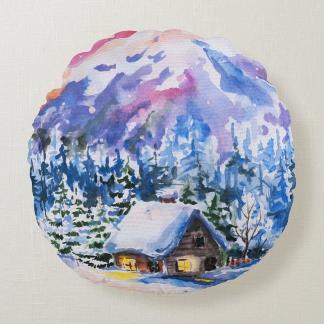 Winterlandschaft Rundes Kissen (Vorderseite)