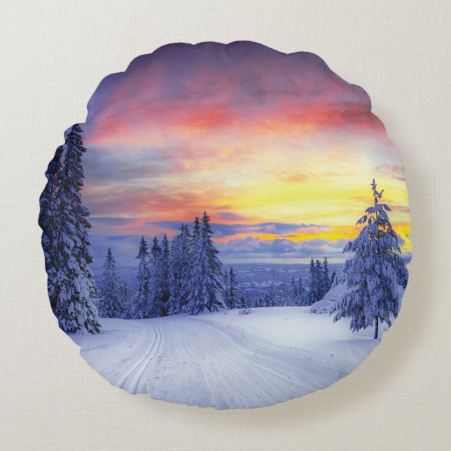 Winterlandschaft Rundes Kissen (Vorderseite)