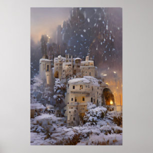 Winterlandschaft, Schloss im Schnee, Retro-Schloss Poster